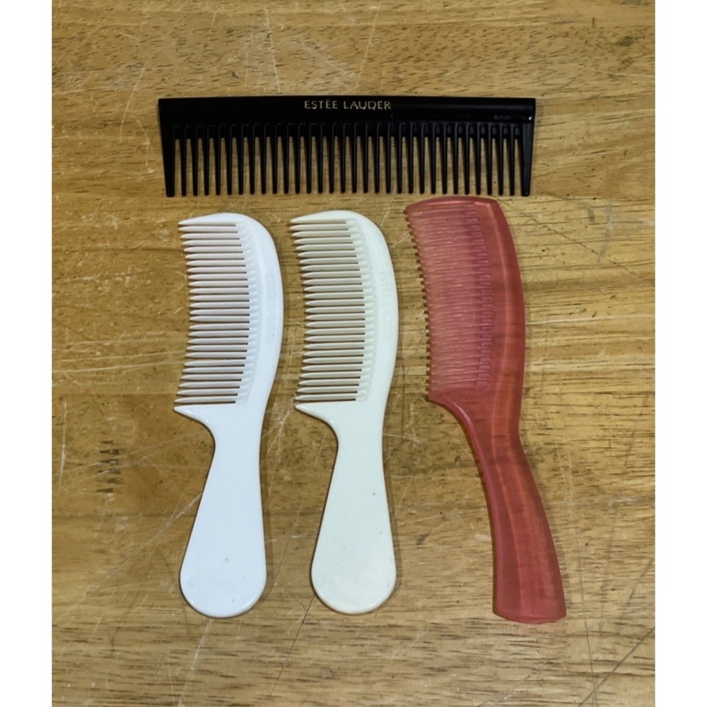 Estee Lauder Plastic Hair Combs Wide Tooth Pink &‎ White Black Lot Vtg